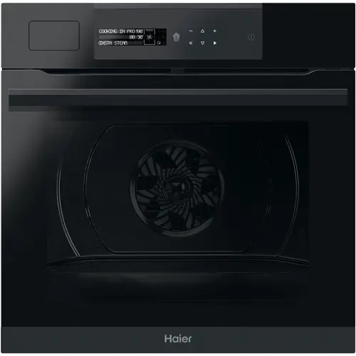 Cuptor electric incorporabil Haier HWO60SM6S9BH, 70 litri, WiFi, Steam, Autocuratare Pirolitica, 9 functii, Grill, Ghidaj telescopic, Sonda carne, Softclose, Clasa A+ (Negru)