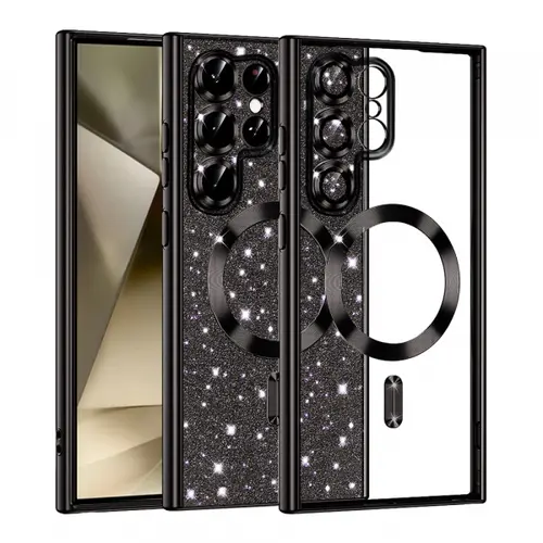 Husa MagSafe pentru Samsung Galaxy S22 Ultra 5G S908, Techsuit, Luxury Glitter (Negru)
