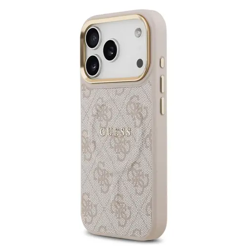Husa Protectie Spate Guess PU Leather 4G Gold Frame MagSafe pentru Apple iPhone 17 Pro Max (Roz)