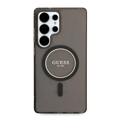 Husa Protectie Spate Guess Glitter Circle Classic Logo MagSafe pentru Samsung Galaxy S25 Ultra (Negru)