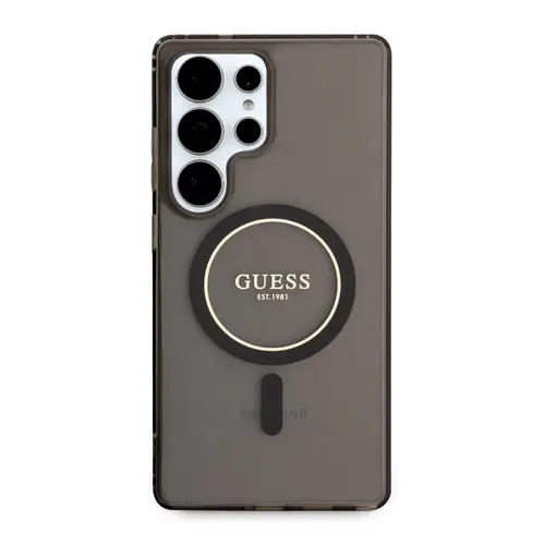 Husa Protectie Spate Guess Glitter Circle Classic Logo MagSafe pentru Samsung Galaxy S25 Ultra (Negru)
