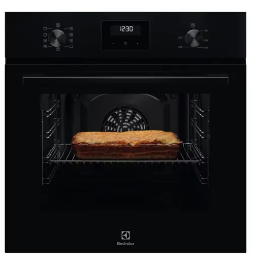 Cuptor incorporabil multifunctional Electrolux Seria 300 SurroundCook LOF3H10BK, Electric, 65 l, 9 functii, Convectie, Timer cu display electronic, Grill, 65 l, Ghidaj telescopic pe 1 nivel, 1 tava emailata + 1 gratar, Clasa A (Negru)