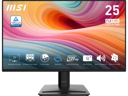 Monitor IPS LED MSI 24.5inch PRO MP252 E2, Full HD (1920 x 1080), HDMI, DisplayPort, Boxe, 120 Hz, 1 ms (Negru)