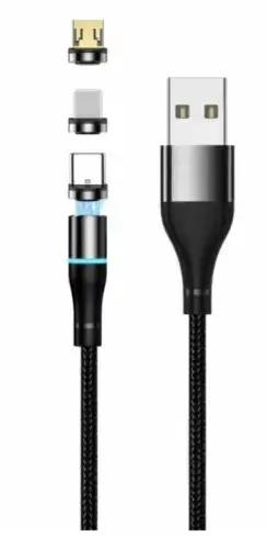 Cablu Incarcare USB-A - Lightning / microUSB / USB-C Setty Magnetic 3in1, 10W, 1m, Negru
