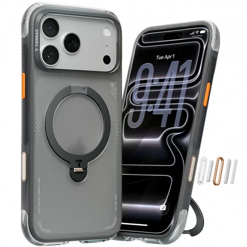 Husa Torras Ostand Spin Air pentru Apple iPhone 17 Pro Max, Gri