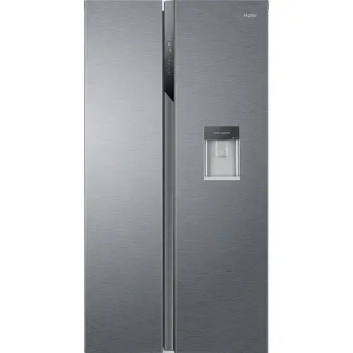 Frigider side by side Haier HSR3918EWPG, 521 l, Total NoFrost, Multi Air Flow, Display, Super Cooling, Super Freezing, Dozator apa, Clasa E, H 177 cm, Argintiu