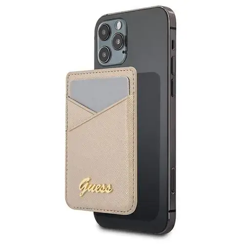 Suport magnetic carduri, Guess, Piele ecologica, Auriu