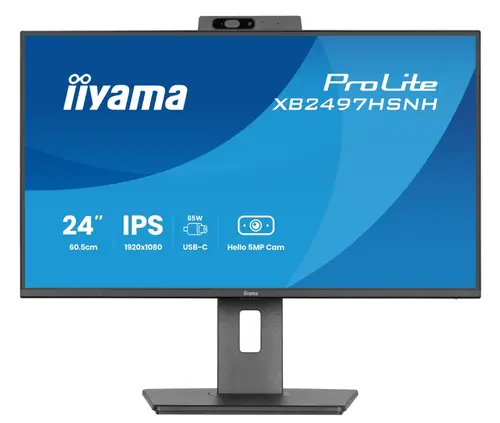 Monitor IPS LED Iiyama 23.8inch XB2497HSNH-B1, Full HD (1920 x 1080), HDMI, DisplayPort, Boxe, Webcam, Pivot, 100 Hz, 1 ms (Negru)