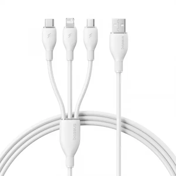Cablu Incarcare USB-A - Lightning / microUSB / USB-C Baseus Ultra Fast 3in1, 18W, 1.3m, Alb P10376303211-00
