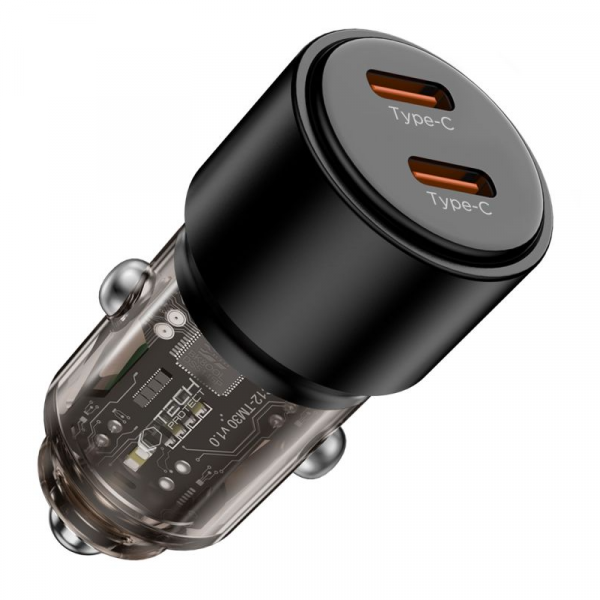 Incarcator Auto Tech-Protect CC03, 100W, 3.25A, 2 x USB-C, Negru