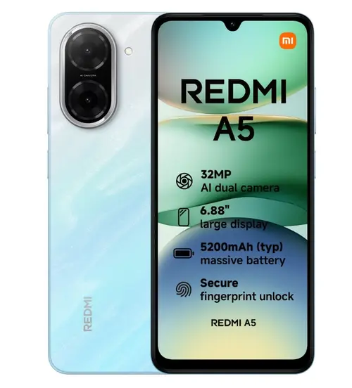 Telefon Mobil Xiaomi Redmi A5, Procesor Unisoc T7250 Octa-Core, IPS LCD Capacitive Touchscreen 6.88inch, 4GB RAM, 128GB Flash, Camera 32 MP, Wi-Fi, 4G, Dual SIM, Android (Albastru)