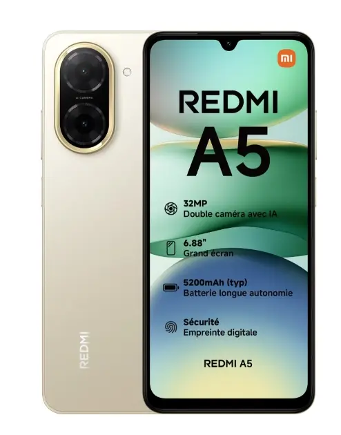 Telefon Mobil Xiaomi Redmi A5, Procesor Unisoc T7250 Octa-Core, IPS LCD Capacitive Touchscreen 6.88inch, 4GB RAM, 128GB Flash, Camera 32 MP, Wi-Fi, 4G, Dual SIM, Android (Auriu)