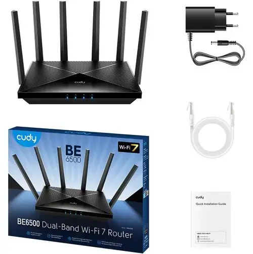 Router Wireless Cudy WR6500, BE6500, Dual-Band,Wi-Fi 7, Quad-Core 2GHz CPU, 128MB/512MB Flash/RAM, MLO, Cudy Mesh (Negru)