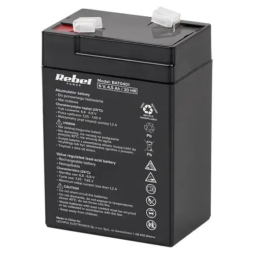 Acumulator stationar, plumb acid sigilat, VRLA, 6V 4.5Ah pentru cantare, UPS, jucarii, barcute, lanterne, alarme, masinute