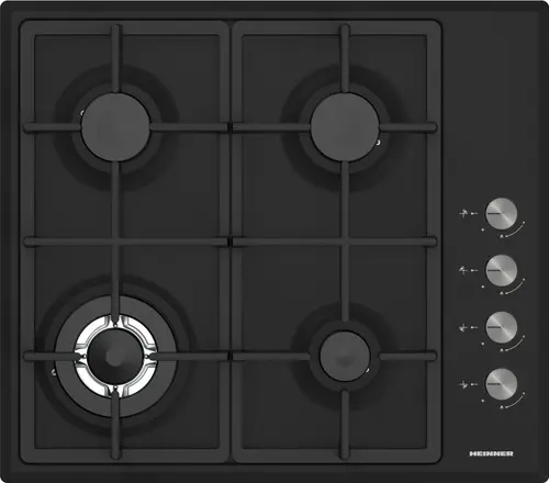 Plita incorporabila HEINNER HBH-S4IWF-BK, Gaz, 4 arzatoare, Aprindere electrica, Wok (Negru)