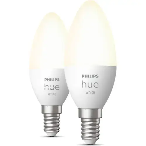 Pachet 2 becuri LED inteligente Philips Hue, Bluetooth, Zigbee, lumanare, E14, 5.5W, 470 lm, lumina alba calda (2700K)