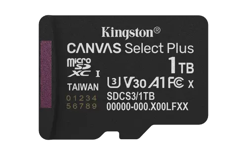 Card de memorie Kingston CANVAS Select Plus Gen3, microSDXC, 1TB, UHS-I U3, V30