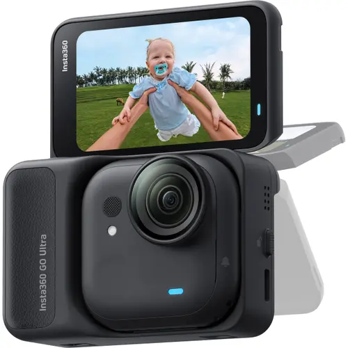 Camera video de actiune Insta360 GO Ultra Standard, 4K Ultra HD 60FPS, 50MP, Autonomie 200 minute, Wi-Fi, Bluetooth 5.4, IPX4 (Negru)