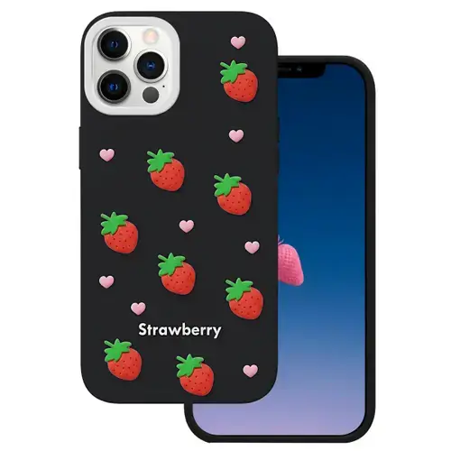 Husa pentru Apple iPhone 16 Pro Max, OEM, Strawberry, Neagra