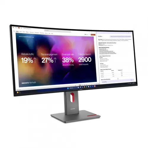 Monitor IPS LED Lenovo ThinkVision 39.7inch P40WD-40, WUHD (5120 x 2160), HDMI, DisplayPort, Ecran curbat, Boxe, 120 Hz, 4 ms (Negru)