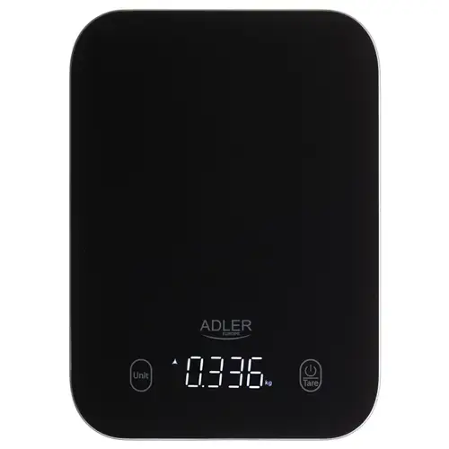 Cantar de bucatarie Adler AD 3181b, 10 kg, Precizie 1 g, Functie Tara, Afisaj LED, Unitati de masura kg, lb, g (Negru)