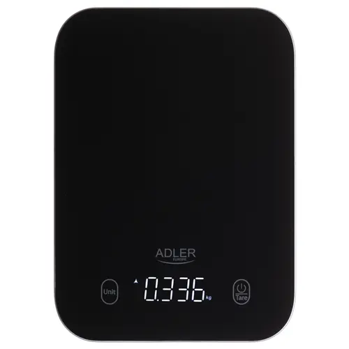 Cantar de bucatarie Adler AD 3181b, 10 kg, Precizie 1 g, Functie Tara, Afisaj LED, Unitati de masura kg, lb, g (Negru)