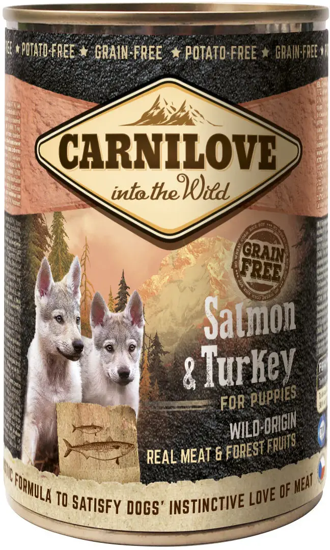 CARNILOVE Conservă pentru PUPPY, cu Somon şi Curcan 400g