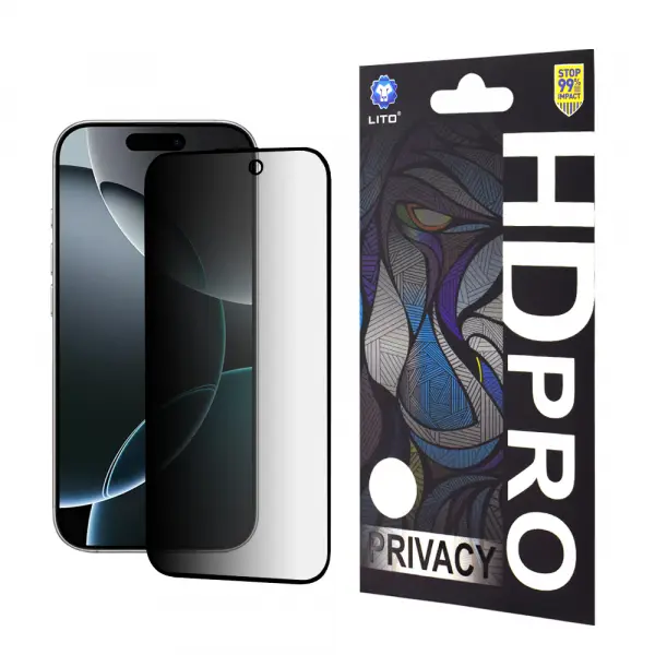 Folie de protectie Ecran Privacy Lito HD Pro pentru Apple iPhone 16 Pro, Sticla Securizata, Full Glue