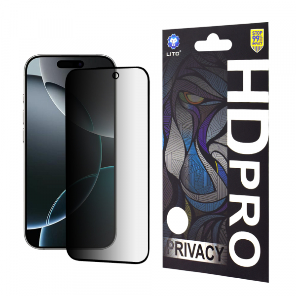 Folie de protectie Ecran Privacy Lito HD Pro pentru Apple iPhone 16 Pro, Sticla Securizata, Full Glue