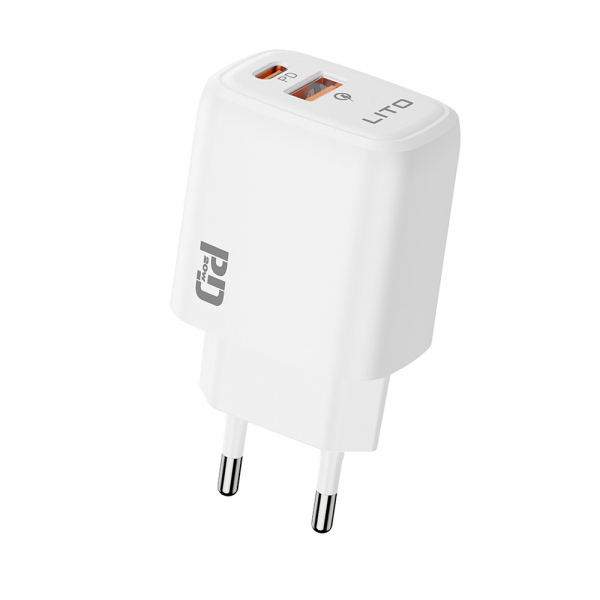Incarcator Retea Lito LC28, 20W, 3A, 1 x USB-A - 1 x USB-C, Alb