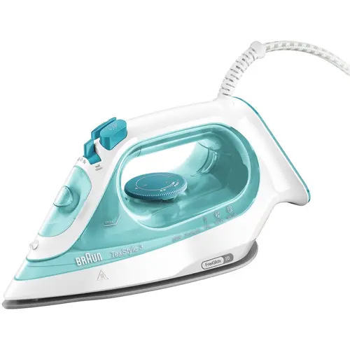 Fier de calcat Braun TexStyle 3 SI3041GR, 2350 W, abur variabil 45g/min, jet de abur 150g/min, rezervor 270 ml, tehnologie FreeGlide 3D, talpa Super Ceramic (Alb/Verde)