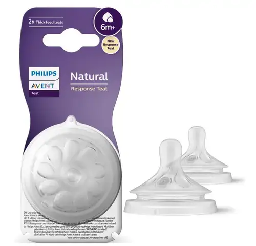 Set 2 tetine silicon Philips Avent Natural Response SCY966/02, +6 luni, Debit 6 (Transparent)