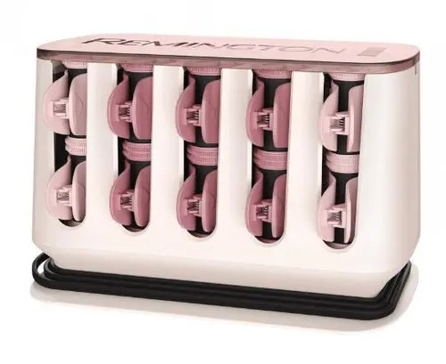 Trusa de bigudiuri electrice Remington PROluxe H9100, 20 de bigudiuri cu invelis catifelat, 2 marimi, Tehnologie OPTI heat, Invelis Grip tech Clipsuri ceramice incalzite, Incalzire rapida (Alb/Roz)