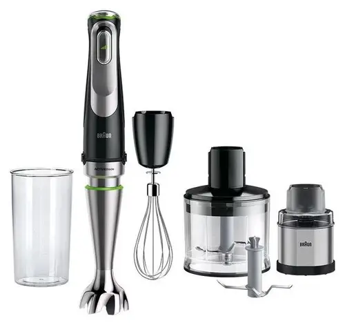 Blender de mana Braun MultiQuick 9 MQ9138XI, 1200 W, Pahar 0.6 l, Tocator 0.5 l, Inox (Negru)