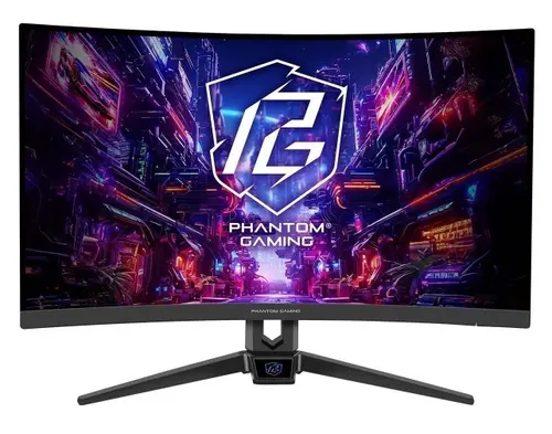 Monitor Gaming VA LED ASRock 27inch PG27QRT2A, QHD (2560 x1440), HDMI, DisplayPort, Boxe, Ecran curbat, 180 Hz, 1 ms (Negru)
