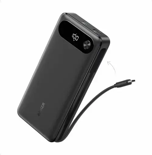 Acumulator extern Anker PowerCore 20000 mAh, 87W, 2x USB-C, 1x USB-A, cablu USB-C incorporat (Negru)