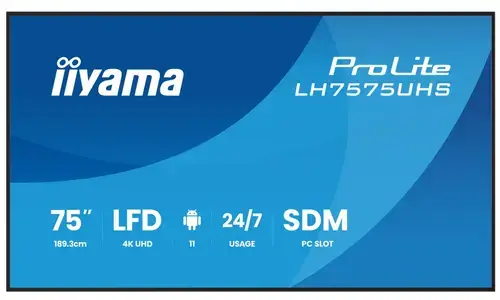 Ecran Profesional Iiyama 75inch LH7575UHS-B2AG, UHD (3840 x 2160), HDMI, DisplayPort, Boxe (Negru)