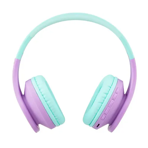 Casti Wireless Over-Ear Pentru Copii, PowerLocus P1, Protectie auz 85db, Microfon, Wireless, Bluetooth 5.3, Compatibilitate universala pentru iPhone, Android, Laptop, PC (Verde/Violet)