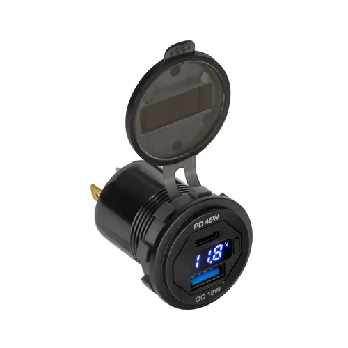Incarcator auto, Peiying, USB/USB tip C, Incarcare rapida, 63W (Negru)