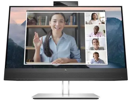 Monitor IPS LED HP 23.8inch E24MV, FHD (1920 x 1080), VGA, HDMI, DisplayPort, Boxe, Camera Web, Microfon, Pivot (Argintiu/Negru)