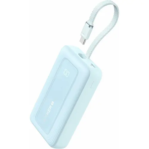 Acumulator extern Anker Zolo 20.000 mAh, 30W, 1x USB-C, 1x USB-A, cablu USB-C incorporat (Albastru)