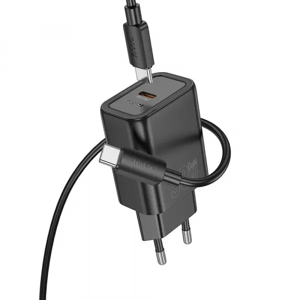 Incarcator Retea Cu Cablu USB-C HOCO N62, 30W, 3A, 1 x USB-C, Negru
