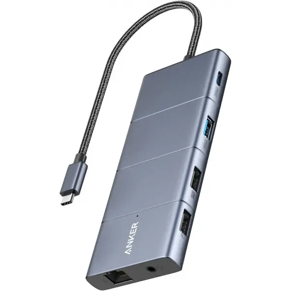 Hub USB-C Anker PowerExpand, 1 x USB-A 3.2 - 2 x USB-A - 2 x USB-C - 1 x Display Port - 1 x HDMI - 1 x Jack 3.5mm - 1 x RJ45 - 1 x SD - 1 x microSD, Gri