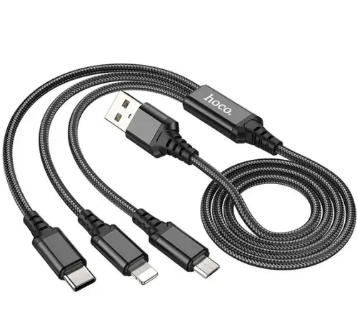 Cablu Incarcare USB-A - Lightning / microUSB / USB-C HOCO X76, 18W, 1m, Negru