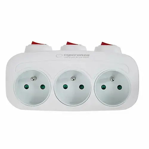 Adaptor triplu stecher Esperanza ELK307W, switch ON/OFF (Alb)
