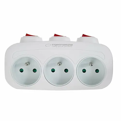 Adaptor triplu stecher Esperanza ELK307W, switch ON/OFF (Alb)