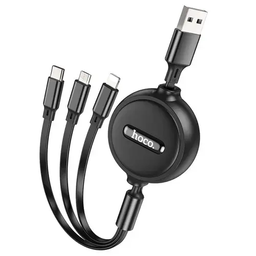 Cablu de date si incarcare HOCO X75, USB-A - Lightning / microUSB / USB-C, 18W, 1m (Negru)