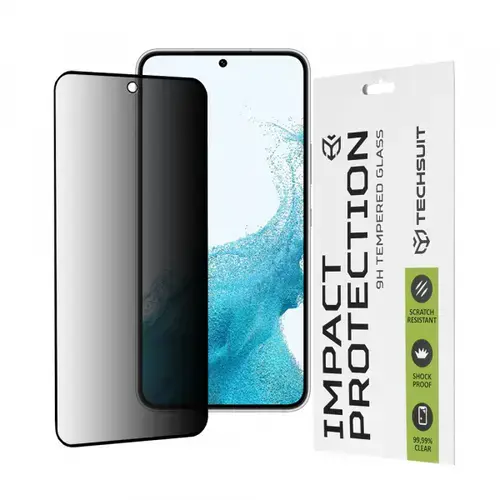 Folie de protectie Ecran Privacy Techsuit pentru Samsung Galaxy S23 S911 / S22 5G S901, Sticla Securizata, Full Glue, 111D