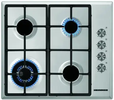 Plita incorporabila Heinner HBH-S584WI-IX, Gaz, 4 arzatoare, Aprindere electrica (Inox)