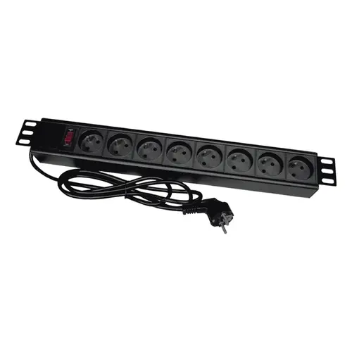 Prelungitor cu 8 prize, Alantec, Plastic, 19inch, 8 x CEE 7/5 CEE 7/7, Negru